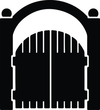 Silhouette of a rustic arched wooden gate entry for garden design Vector