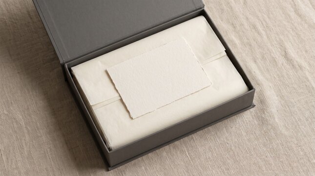Elegant gray gift box revealing delicate paper and tissue paper inside