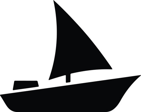 Silhouette of a simple sailboat with a single sail floating on water Vector