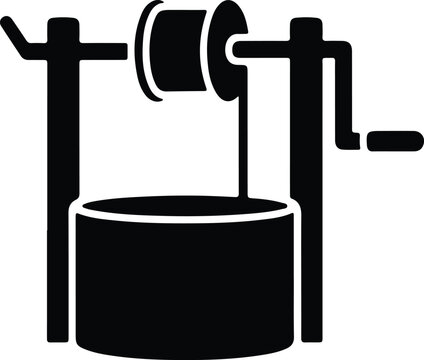 Silhouette of a traditional water well with bucket and hand crank Vector