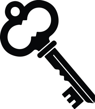 Silhouette of a vintage ornate skeleton key for security or access Vector