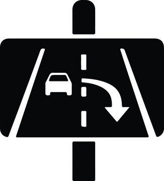 Silhouette road sign indicating a highway lane merge or exit direction Vector