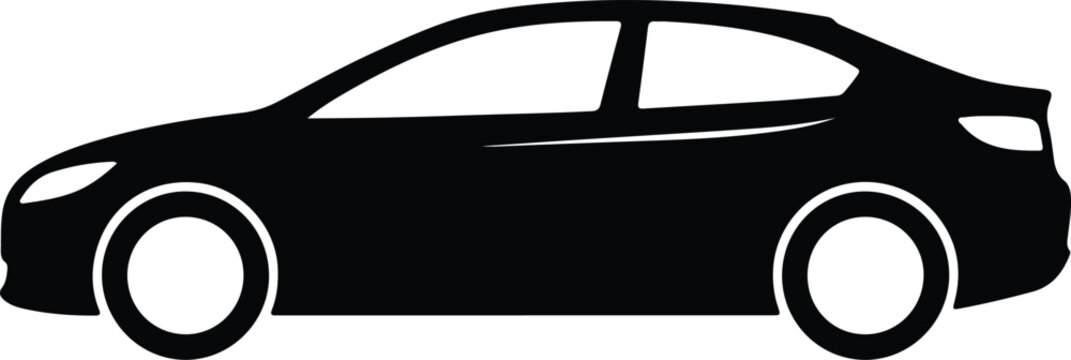 Silhouette side view of a modern sedan car simple icon design Vector