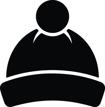 Silhouette winter beanie hat with pompom for cold weather clothing icon Vector