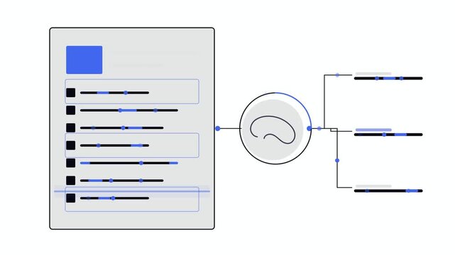 AI Document Analysis UI, Smart OCR Scanner Mockup, Paperless Office Workflow, Blue Dashboard Interface, Digital Business Automation, Clean Tech Vector Design, White Background, Horizontal Motion