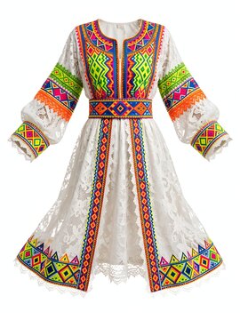 Traditional Kabyle Amazigh Algerian Dress with Colorful Embroidery