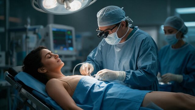 Transmasculine patient receiving chest reconstruction surgery under anesthesia