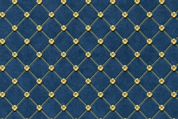 Fototapeta premium Deep blue quilted texture with a repeating diamond pattern of gold dots