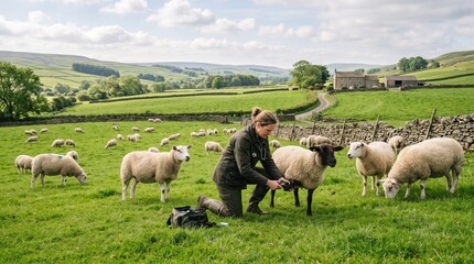 Fototapeta premium veterinarian performing sheep herd health check