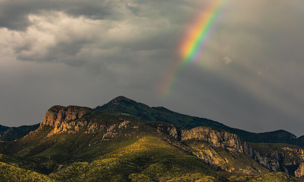 Rainbow over the Huachuca Mountains of Arizona in the Morning