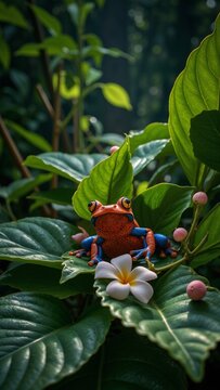 Red-Eyed Tree Frog in Lush Green Foliage