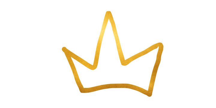 Hand Drawn Golden Crown Outline Doodle on White Background