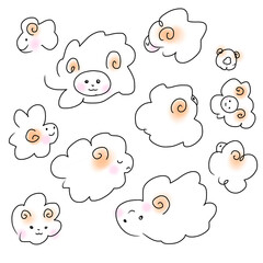Fototapeta premium set of funny cartoon animals ひつじ 羊 未年 年賀状 イラスト 可愛い セット