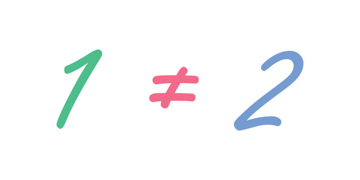 Not equal Sign Symbol in Mathematics. One not equal two numbers.
