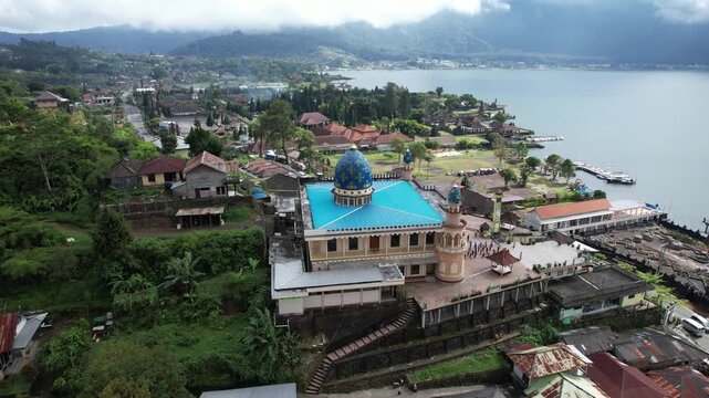 Aerial drone shot of a mosque masjid in Bail Indonesia