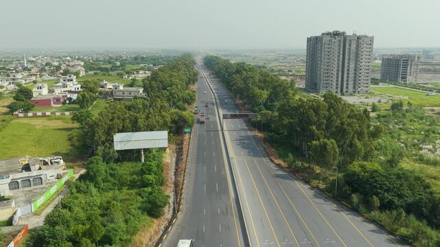Aerial View of Pakistan Motorway Road and Surrounding Landscape