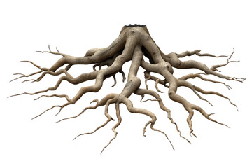 Obraz premium Wide tree root system with rugged branching structure
