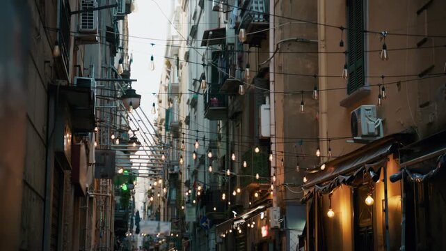 Illuminations in the alleys of Spaccanapoli street, Naples Italy