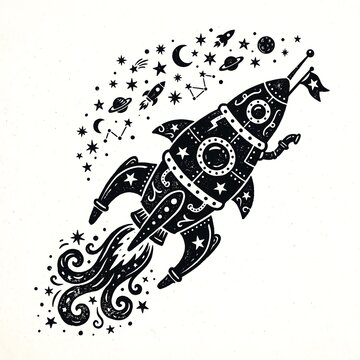 Space rocket silhouette on white background