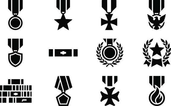 Collection of military medals and awards in a simple black and white style
