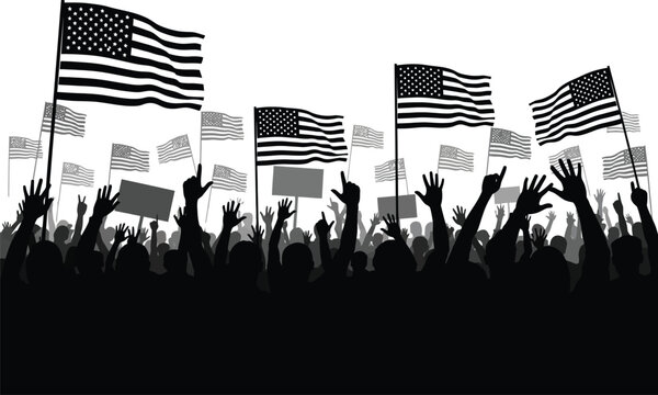 Crowd of people waving american flags in a patriotic display of national pride