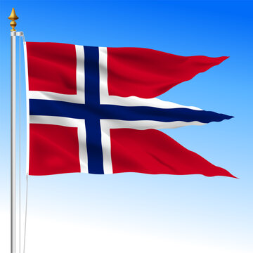 Norway official state waving swallow-tailed flag, european country, vector illustration