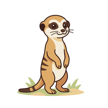 Cute cartoon meerkat standing upright isolated on a transparent background