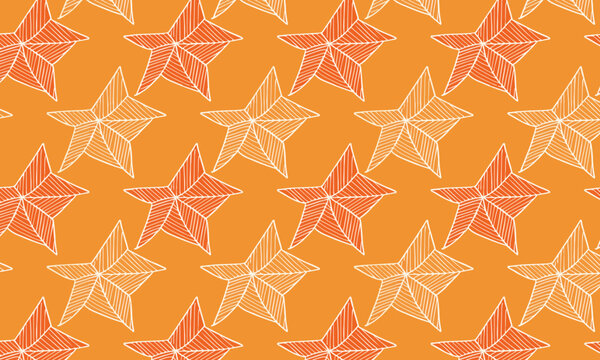 Autumn Maple Leaf Seamless Vector Pattern Orange Red Outline on Warm Amber Background