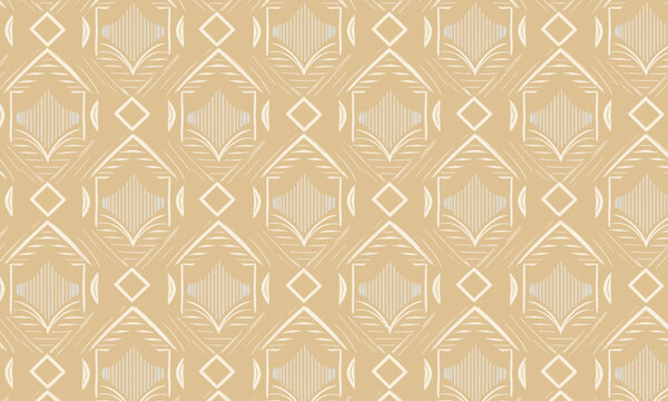 Golden Tribal Diamond Line Seamless Vector Pattern &ndash; Ethnic Geometric Repeat on Warm Honey Background
