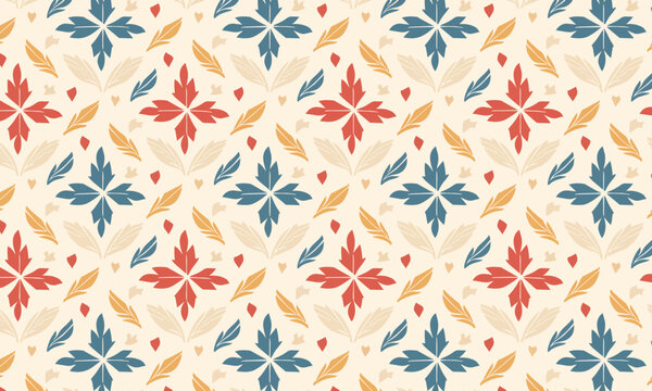 Quatrefoil Geometric Floral Seamless Pattern &mdash; Red Blue Cream Retro Vector Repeat