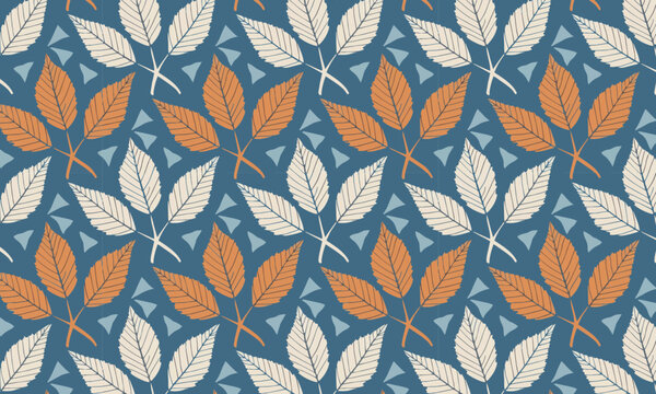 Autumn Foliage Seamless Vector Pattern &ndash; Teal Orange Cream Botanical Leaf Repeat