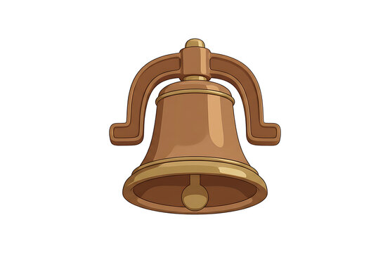 Illustration of a classic bronze school bell with a wooden handle isolated on transparent background