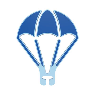 A blue 3D icon of an open parachute, representing skydiving, air safety, or adventure sports, rendered as a simple on a transparent background isolated on a transparent background