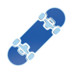 A 3D icon of a skateboard with wheels and trucks, rendered in shades of blue, isolated on a white background, for urban sports, or recreation related isolated on a transparent background © Arthur