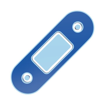 A blue adhesive bandage icon with two circular ends, rendered in a flat 3D style on a white background, representing medical care isolated on a transparent background