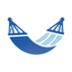 A 3D icon of a blue fabric hammock with decorative ends, rendered in a flat style on a white background, for relaxation, summer, or vacation travel themes isolated on a transparent background © Arthur