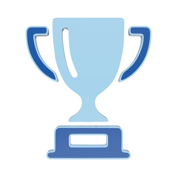 A blue trophy cup icon, representing victory, achievement, success, or awards, rendered in a clean flat style with a light blue outline on a white background isolated on a transparent background