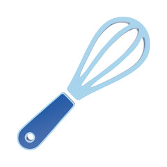 Fototapeta premium A light blue kitchen whisk icon featuring a wire balloon head and a dark blue handle, presented as a flat symbol on a white background, for cooking tasks isolated on a transparent background