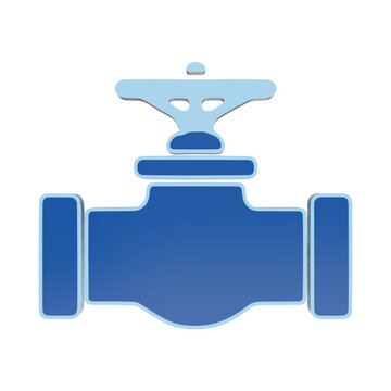 Industrial valve icon rendered in a blue 3D style, featuring a handwheel on of a pipe section, representing flow control and industrial safety equipment isolated on a transparent background