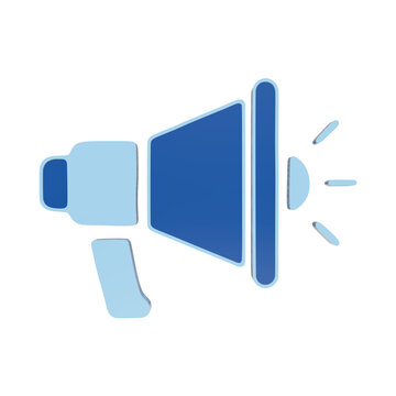 A blue megaphone icon representing a loudspeaker or sound amplification device, with stylized sound waves emanating from the front in a simple, flat style isolated on a transparent background