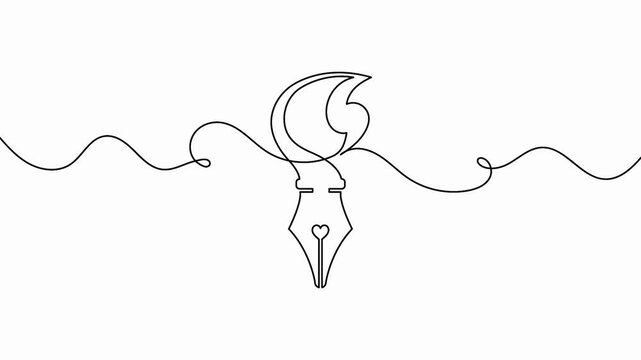 Pen nib quote continuous line art single line blogging vector symbol animation isolated on white
