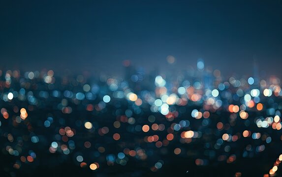 Out-of-focus night cityscape with glowing bokeh lights