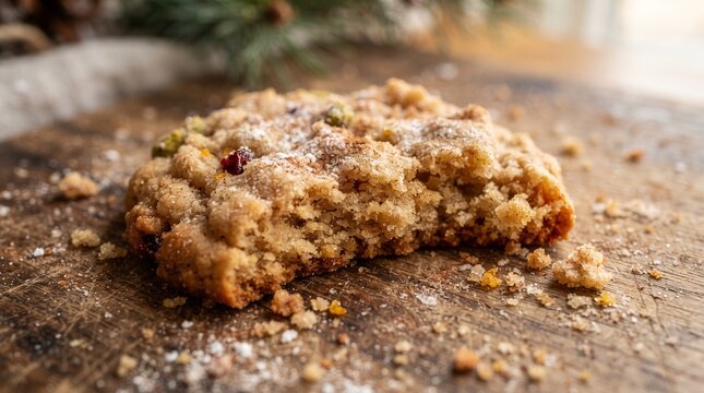 Close-up of a rustic oatmeal cookie with dried fruit and nuts