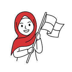 Fototapeta premium Woman in Hijab Holding a Flag