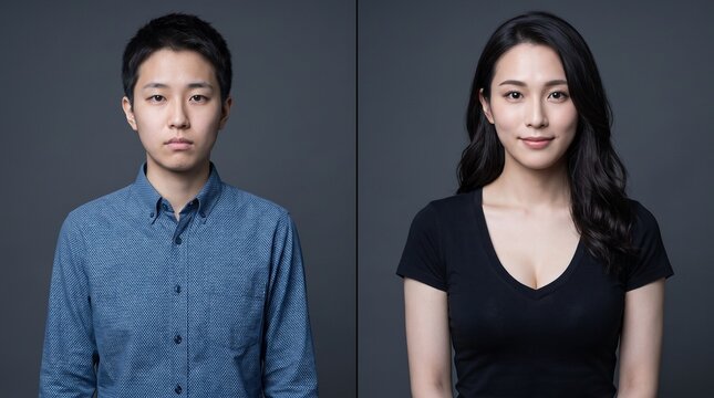 Identical face transition showing distinct physical body changes
