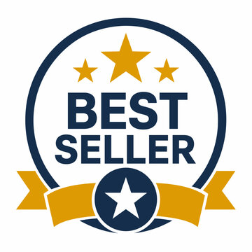 Best seller marketing badge with gold ribbon.