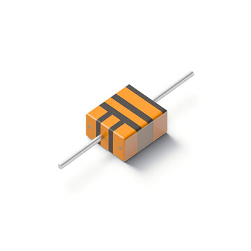 Electronic axial component resistor with color code bands on a white surface