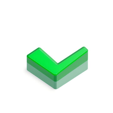 Green check mark symbol isolated on white background in isometric style