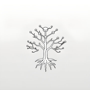 Abstract isometric data tree concept with electronic nodes on white background