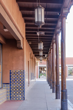 Santa Fe Adobe Portal with Vigas and Lantern